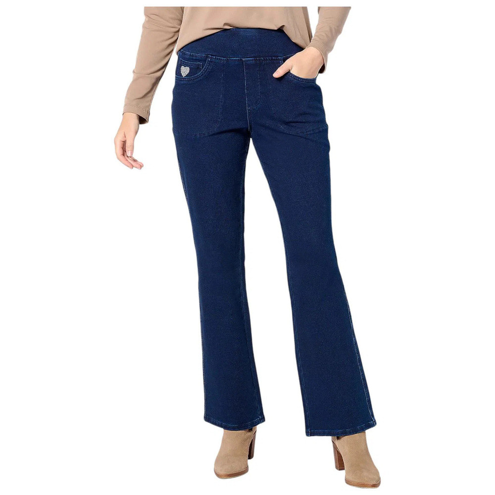 Quacker Factory Women's Flat Waistband Bootcut Jeans Dark Indigo - Short